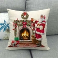 Close-up of linen pillowcase with Santa Claus by fireplace and festive Christmas decor - Santa by the Fireplace (13)