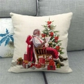 Detailed texture of linen cushion cover featuring vintage Santa and Christmas tree print - Retro Santa Reading Letter (12)