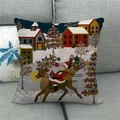 Federa natalizia in lino con Babbo Natale e renne su un divano grigio chiaro - Slitta delle Renne di Babbo Natale / 45x45cm