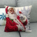 Detail of linen texture on Christmas pillow cover featuring Santa and red bird design - Santa Claus With Red Bird (14) / 18x18 Inch