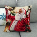 Detail of linen Christmas pillowcase featuring vintage Santa Claus oil painting on sofa - Vintage Style Santa Claus (10) / 18x18 Inch