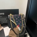 Borsa a tracolla floreale con stampe di ciliegie rosa e catena oro da donna - Stile Fiocco Floreale / Nero