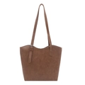 Retro brown leather tote bag with elegant curved top edge and adjustable shoulder straps - Light Brown (Basic Style)