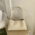 Sac hobo en cuir tissé main beige avec motif Intrecciato classique et bandoulière - Blanc