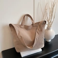 Bolso tote minimalista de pana beige con asas y correa de hombro para uso diario casual - Caqui