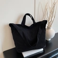 Bolso tote minimalista de pana negra con asas y correa de hombro para mujer - Negro