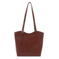Vintage brown leather tote bag with long adjustable shoulder straps and logo detail - Dark Brown