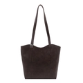 Deep brown retro tote bag with frosted PU leather finish and brand lettering - Coffee (No Pendant)