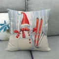 Cute Christmas snowman with skis pattern on linen pillow cover for winter home decor - 18x18 Inch / Snowman with Skis Style (6)