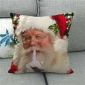 Detail of Christmas linen pillowcase featuring artistic Santa Claus oil painting print - Santa Making Hush Gesture (8) / 18x18 Inch