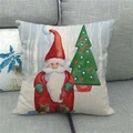 Close-up of linen pillowcase featuring watercolor Santa Claus and Christmas tree design - 18x18 Inch / Santa in Red with Green Tree Style (8)