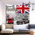 Arazzo vintage Londra con Tower Bridge Big Ben e bus rosso decorazione da parete - Collage della Città di Londra Vintage (1) / 200x150 (Peluche Corto)