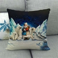 Linen Christmas pillow case with polar bear and Santa Claus print on gray sofa - 18x18 Inch / Winter Arctic Fairy Tale Santa and Bears Style (15)