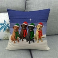 Close-up of linen pillow cover with festive dogs in Christmas hats on a grey sofa - 18x18 Inch / Labrador Christmas Party Style (16)