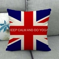 Detail of Union Jack linen pillow cover with Keep Calm and Do Yoga text on grey sofa - Yoga Theme Style(8) / 18x18 Inch