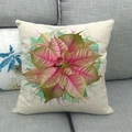 Close-up of linen pillowcase featuring watercolor floral print on a grey sofa - Pink Abstract Plant (3)