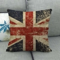 Close-up of vintage Union Jack linen pillowcase texture on a grey fabric sofa - Linen Texture Style(10) / 18x18 Inch