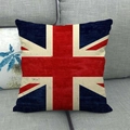 Close-up of a vintage Union Jack linen pillow cover on a modern grey fabric sofa - Industrial Distressed Style(18) / 18x18 Inch