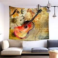 Retro wall tapestry with guitar and sunflower art hanging above a sofa in a modern room - 150x100cm (Peach Skin) / Guitar Sunflower Style (2)