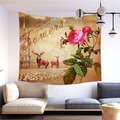 Arazzo vintage con torre dell'orologio e rose in un accogliente ambiente da soggiorno - 100x70cm / Stile Torre dell'Orologio Europea Rosa (Pattern 10)