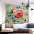 Arazzo vintage con rose e farfalle appeso sopra un divano in un interno moderno - 100x70cm / Stile Verde Chiaro Rosa Rosa (Pattern 11)