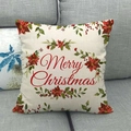 Détail d'une taie d'oreiller en lin avec couronne de Noël et texte festif de couleur rouge - Style Merry Christmas avec Poinsettia Exquis (14) / 45x45cm