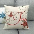 Détail d'une housse de coussin en lin de Noël avec oiseau cardinal et texte Joy - Style Cardinal et Art du Mot Joy (9) / 45x45cm