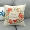 Texture détaillée de la housse de coussin de Noël en lin avec couronne et oiseau - Style Happy Holidays avec Nœud Bleu (8) / 45x45cm
