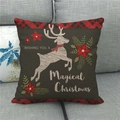 Weihnachts-Kissenbezug aus Leinen mit Elchmotiv und Schriftzug auf einem Sofa - Dunkelbraunes Rotes Karo Rentier Muster(10)