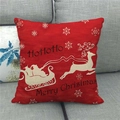 Detail of red linen Christmas pillow cover with reindeer silhouette and Merry Christmas print - Red Reindeer Snowflake (5)