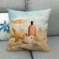Linen beach cushion cover with starfish and seashell print on a soft grey fabric sofa - 18x18 Inch / Seaside Figures Landscape Style (7)