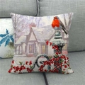 Dettaglio della trama in lino del copricuscino con pettirosso su una recinzione innevata - 45x45cm / Pettirosso nella neve (13)
