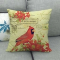 Fodera per cuscino natalizio in lino con cardinale rosso vintage e design floreale - Cardinale Cartolina Vintage (1)