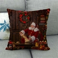 Linen Christmas pillow case with Santa Claus and Keep Christmas in Your Heart text - Santa Checking List (5) / 18x18 Inch