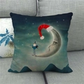 Close-up of linen Christmas pillowcase with moon and star illustration on gray sofa - Moon And Fantasy Character (6) / 18x18 Inch