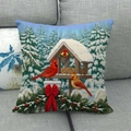 Christmas pillow cover with red cardinals on snowy pine branches and festive golden bells - Bird Feeder Cardinals (6)