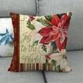 Detailed macro view of linen pillowcase with Joy to the World text and festive poinsettia print - Joy to the World Poinsettia (13)
