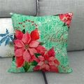 Detail van linnen kussenhoes met kerststerpatroon en Happy Holidays tekstontwerp - Muntgroen Vintage Patroon Happy Holidays (4) / 45x45 cm