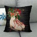Christmas pillow cover with vintage white ice skates and festive floral decor on grey sofa - Black Background White Vintage Skates Christmas Decor (6) / 18x18 Inch