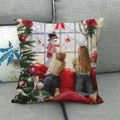 Detailed texture of linen Christmas pillow case with snowman and tree oil painting print - 45x45cm / Snowman Children Window (4)