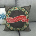Merry Christmas linen throw pillow case featuring a vintage green wreath on a dark fabric - Black Background Green Vintage Wreath Merry Christmas (10) / 18x18 Inch