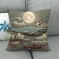 Artistic blue whale and moon illustration on a square linen throw pillow on gray sofa - Gray Green Vintage Blue Whale Sailboat (3) / 18x18 Inch