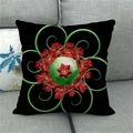 Detail of Christmas pillow cover featuring 3D red flower and green spiral pattern on linen - Black Background 3D Green Spiral and Red Star Flower (11) / 18x18 Inch
