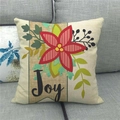 Detailed macro view of the Joy floral linen throw pillow cover on a grey fabric sofa - Beige Background Hand-drawn Floral Joy (13) / 18x18 Inch