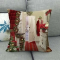 Christmas linen pillowcase with holiday scene illustration on a grey fabric sofa - 45x45cm / Entrance Christmas Tree (11)