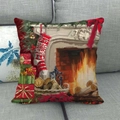 Detailed close-up of a festive Christmas linen pillowcase on a cozy sofa setting - 45x45cm / Golden Retriever Sleeping (7)