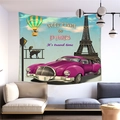 Arazzo retrò di Parigi con auto d'epoca e Torre Eiffel in un soggiorno moderno - 150x100(Pelle di Pesca)