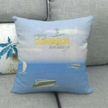 Linen pillow cover featuring blue ocean beach summer holiday print for sofa decor - Summer Holidays Text Style (3)
