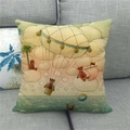 Funda de cojín de lino con osos en globos y barcos de vela sobre un sofá gris - 45x45 cm / Oso Globo Aerostático Barco de Nubes