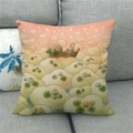 Detail of linen pillowcase featuring a cat in a boat amid artistic orange clouds - 18x18 Inch / Cat in Cloud Sea Boat